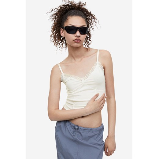 H & M - Top na ramiączkach zdobiony koronką - Biały ze sklepu H&M w kategorii Bluzki damskie - zdjęcie 169678478