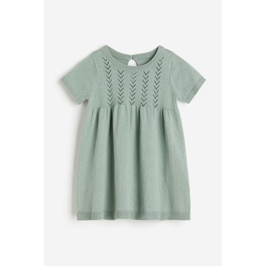 H & M - Sukienka z bawełnianej dzianiny - Zielony ze sklepu H&M w kategorii Sukienki niemowlęce - zdjęcie 169678696