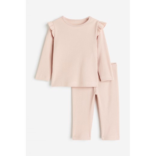 H & M - Bawełniany komplet w prążki - Różowy ze sklepu H&M w kategorii Komplety niemowlęce - zdjęcie 169678756
