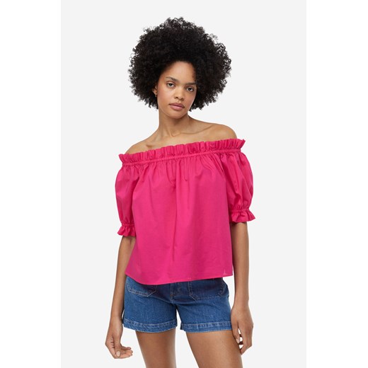 H & M bluzka damska z tkaniny z okrągłym dekoltem z krótkim rękawem 