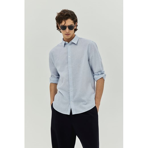H & M - Koszula z domieszką lnu Regular Fit - Niebieski ze sklepu H&M w kategorii Koszule męskie - zdjęcie 169678899