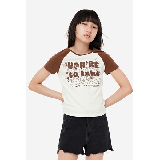 H & M - T-shirt z nadrukiem - Beżowy ze sklepu H&M w kategorii Bluzki dziewczęce - zdjęcie 169679239
