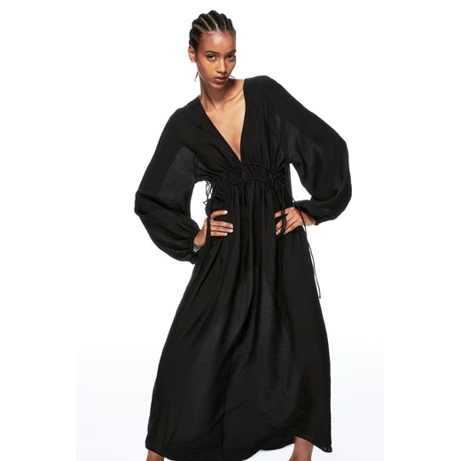 H & M - Sukienka oversize z wiązaniem - Czarny H & M XL H&M