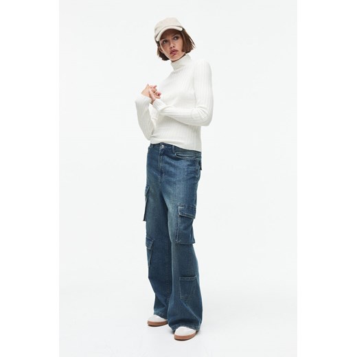 H & M - Prążkowany top z golfem - Biały ze sklepu H&M w kategorii Bluzki damskie - zdjęcie 169679435