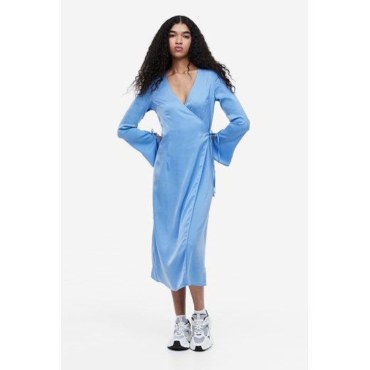H & M - Satynowa sukienka kopertowa - Niebieski ze sklepu H&M w kategorii Sukienki - zdjęcie 169679826