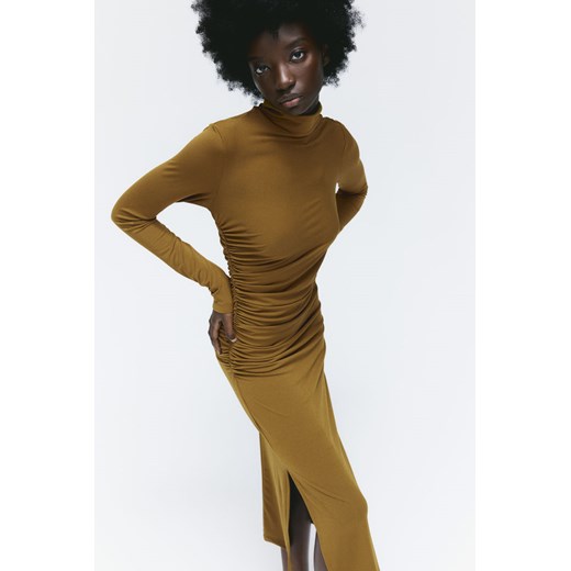 H & M - Marszczona sukienka z półgolfem - Żółty ze sklepu H&M w kategorii Sukienki - zdjęcie 169680058