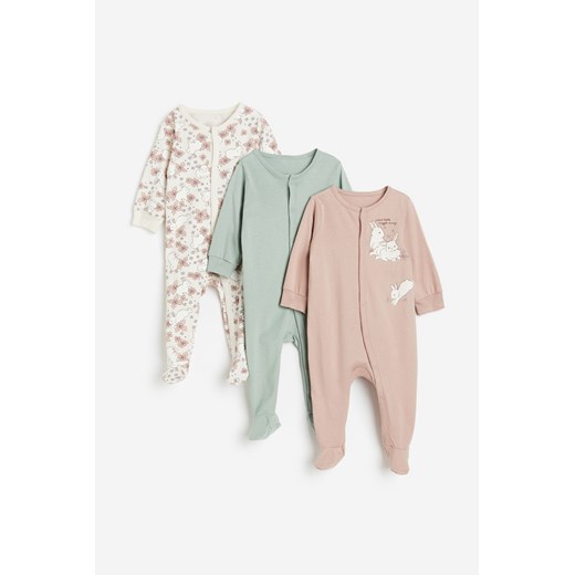 H & M - Bawełniana piżama jednoczęściowa 3-pak - Różowy H & M 74 (6-9M) H&M
