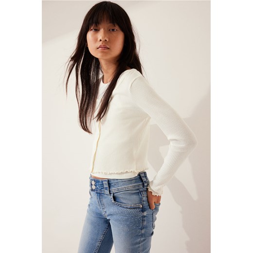 H & M - Kardigan z dżerseju w prążki - Biały ze sklepu H&M w kategorii Swetry dziewczęce - zdjęcie 169680506