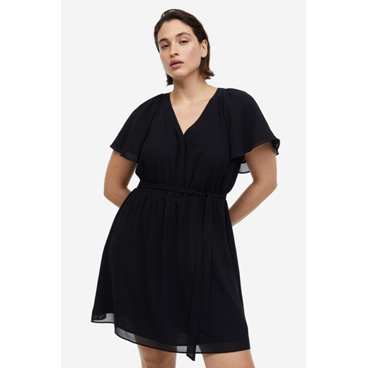 H & M - Szyfonowa sukienka z dekoltem w serek - Czarny H & M XS H&M