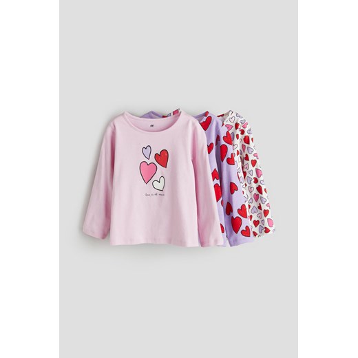 H & M - Dżersejowy top z długim rękawem 3-pak - Różowy ze sklepu H&M w kategorii Bluzki dziewczęce - zdjęcie 169680818
