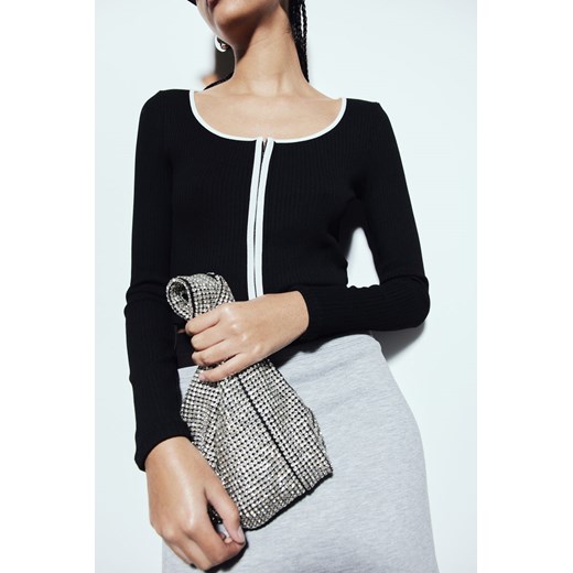 H & M - Krótki top z długim rękawem - Czarny ze sklepu H&M w kategorii Bluzki damskie - zdjęcie 169680966