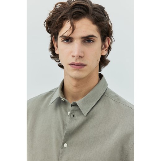 H & M - Koszula z domieszką lnu Regular Fit - Zielony ze sklepu H&M w kategorii Koszule męskie - zdjęcie 169680985