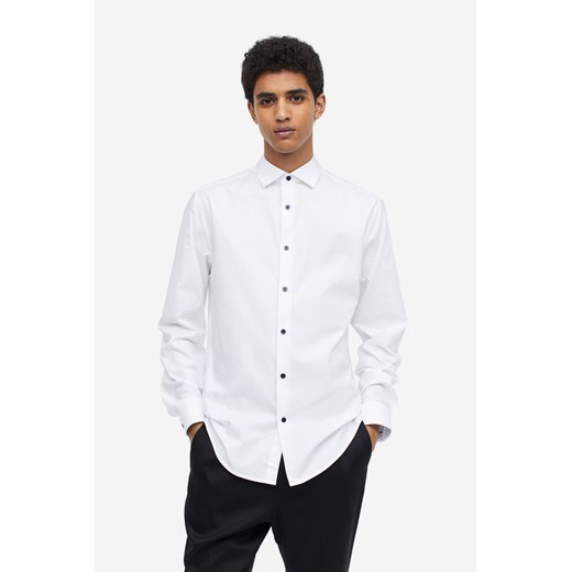 H & M - Koszula z bawełny premium Slim Fit - Biały ze sklepu H&M w kategorii Koszule męskie - zdjęcie 169681059