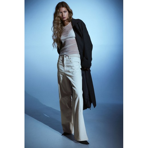 H & M - Szerokie spodnie z diagonalu - Biały ze sklepu H&M w kategorii Spodnie damskie - zdjęcie 169681077