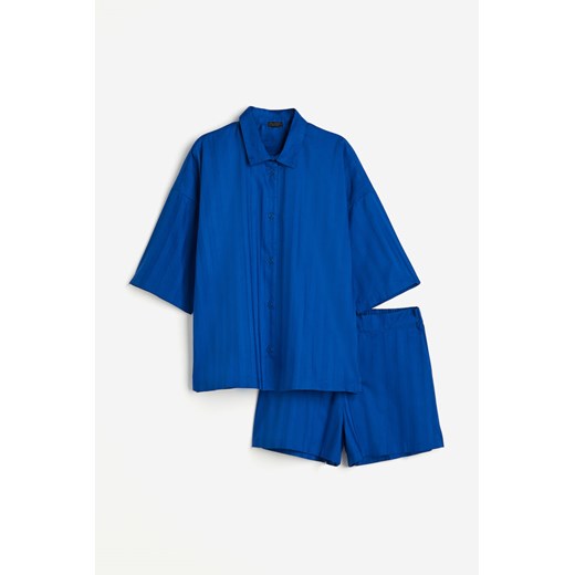 H & M - Piżama z bawełnianej satyny z koszulą i szortami - Niebieski H & M M H&M