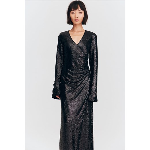 Sukienka H & M maxi z długim rękawem z dekoltem w serek jerseyowa 