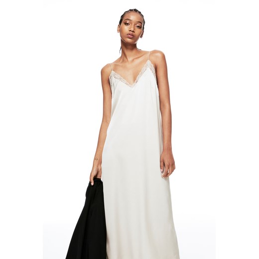 Sukienka biała H & M na ramiączkach z dekoltem w serek na lato satynowa 