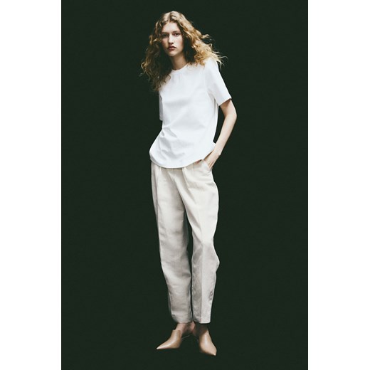 H & M - Zwężane spodnie z domieszką lnu - Beżowy ze sklepu H&M w kategorii Spodnie damskie - zdjęcie 169681769
