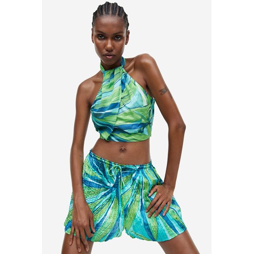 H & M - Plisowane szorty z satyny - Zielony H & M L H&M