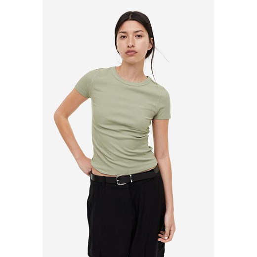 H & M - Prążkowany T-shirt z domieszką modalu - Zielony H & M XXL H&M