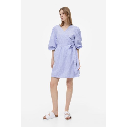 H & M - Kopertowa sukienka z domieszką lnu - Niebieski ze sklepu H&M w kategorii Sukienki - zdjęcie 169682079