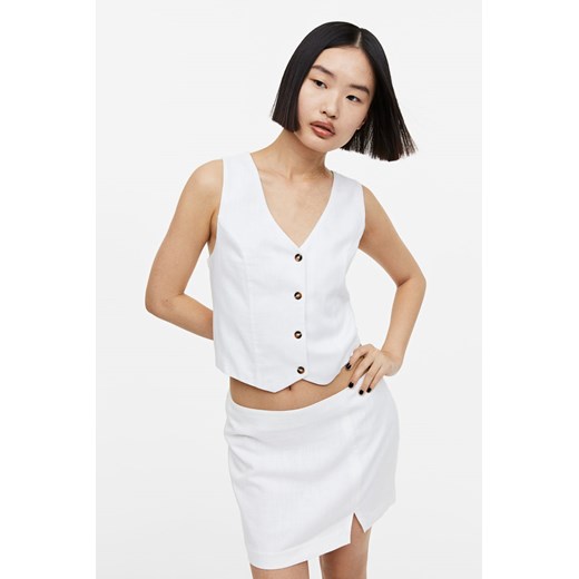 H & M - Spódniczka mini z domieszką lnu - Biały ze sklepu H&M w kategorii Spódnice - zdjęcie 169682267