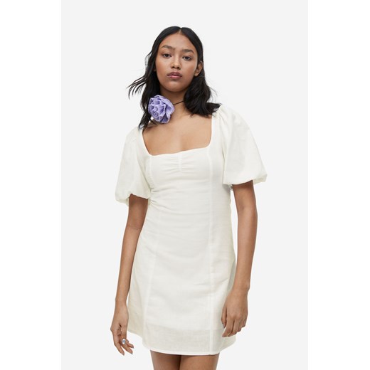 H & M - Sukienka z bufiastym rękawem - Biały ze sklepu H&M w kategorii Sukienki - zdjęcie 169682317