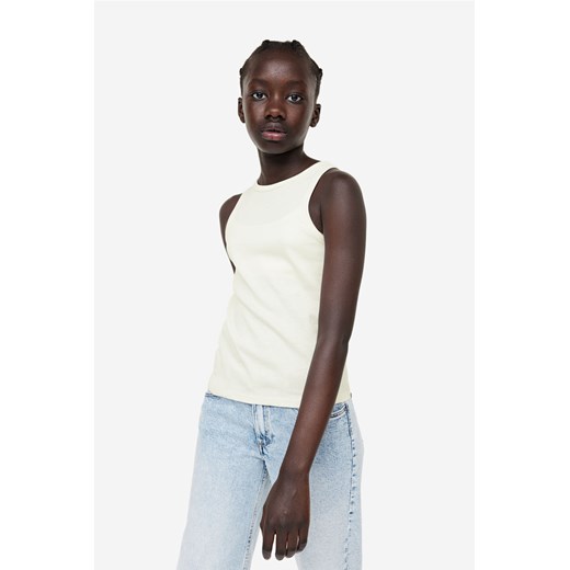 H & M - Bawełniana koszulka w prążki - Biały ze sklepu H&M w kategorii Bluzki dziewczęce - zdjęcie 169682426