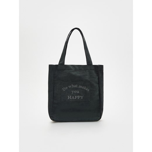 Reserved - Materiałowa shopperka z kieszenią - ciemnoszary ze sklepu Reserved w kategorii Torby Shopper bag - zdjęcie 169683226