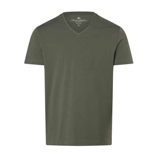 Nils Sundström T-shirt męski Mężczyźni Dżersej oliwkowy jednolity ze sklepu vangraaf w kategorii T-shirty męskie - zdjęcie 169683495