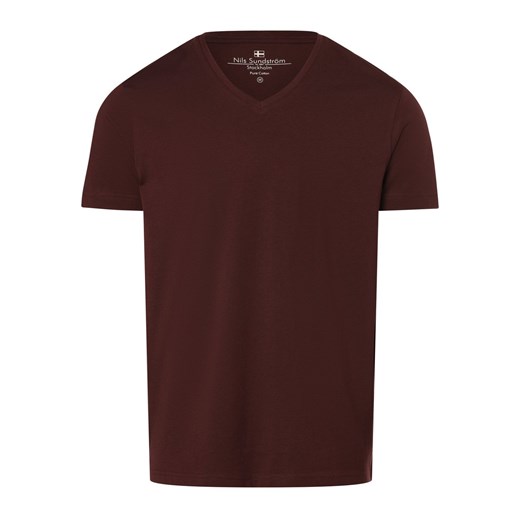 Nils Sundström T-shirt męski Mężczyźni Dżersej bordowy jednolity ze sklepu vangraaf w kategorii T-shirty męskie - zdjęcie 169683497