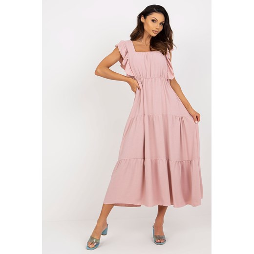 Jasnoróżowa rozkloszowana sukienka z falbaną ze sklepu 5.10.15 w kategorii Sukienki - zdjęcie 169684236