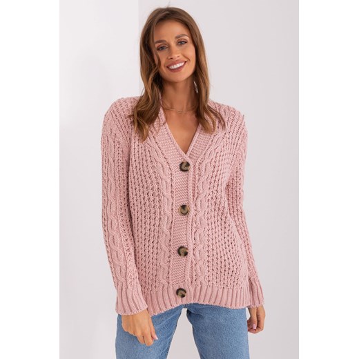 Damski sweter rozpinany z warkoczami jasny różowy ze sklepu 5.10.15 w kategorii Swetry damskie - zdjęcie 169684347