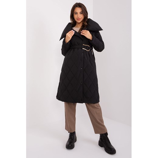 Czarna pikowana kurtka zimowa z paskiem ze sklepu 5.10.15 w kategorii Kurtki damskie - zdjęcie 169684777