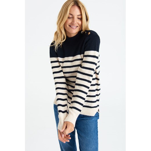 Sweter nierozpinany damski w paski beżowy ze sklepu 5.10.15 w kategorii Swetry damskie - zdjęcie 169685269