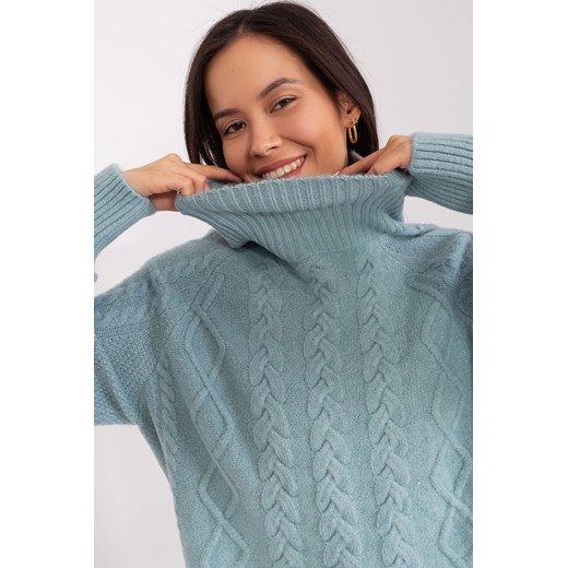 Damski sweter z warkoczami mietowy Wool Fashion Italia one size promocja 5.10.15
