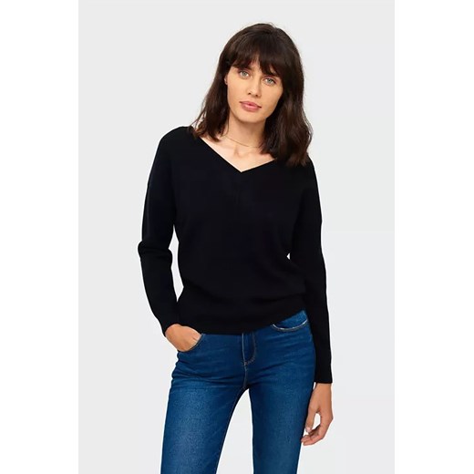 Sweter damski z dekoltem w serek - czarny ze sklepu 5.10.15 w kategorii Swetry damskie - zdjęcie 169685315