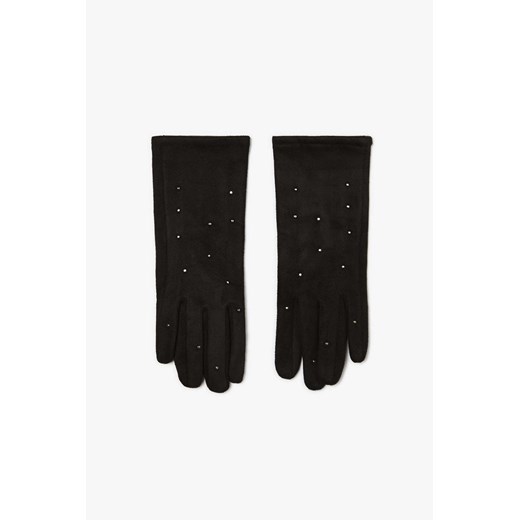 Czarne rękawiczki damskie zamszowe z dżetami ze sklepu 5.10.15 w kategorii Rękawiczki damskie - zdjęcie 169685366