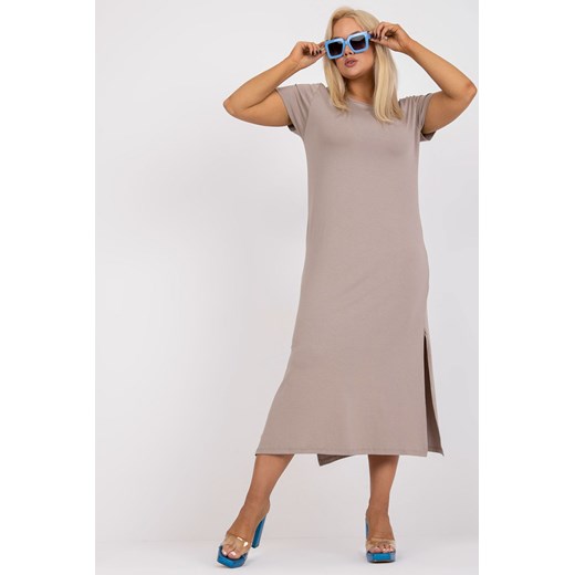 Ciemnobeżowa sukienka plus size basic z rozcięciem Nanette Basic Feel Good XXXXL 5.10.15