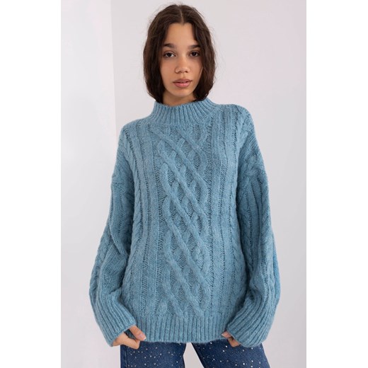 Niebieski luźny sweter w warkocze one size wyprzedaż 5.10.15