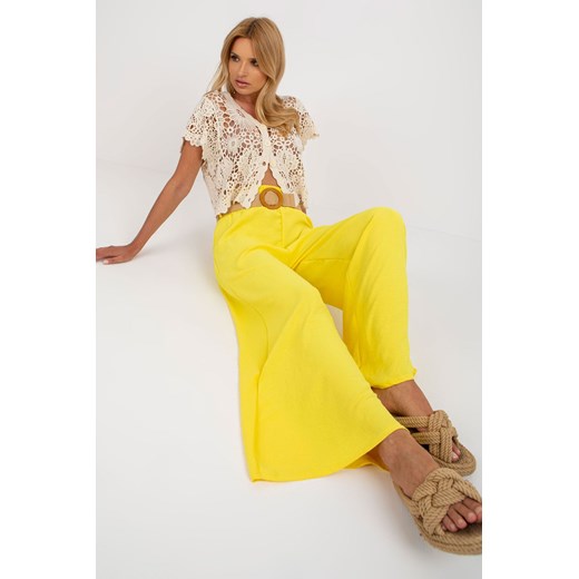 Żółte spodnie z materiału z szeroką nogawką ze sklepu 5.10.15 w kategorii Spodnie damskie - zdjęcie 169686049