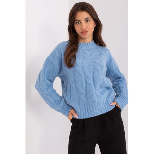 Jasnoniebieski damski sweter z warkoczami one size 5.10.15