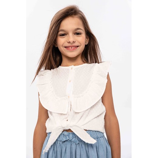 Biała bluzka dziewczęca z wiązaniem z przodu i falbanami ze sklepu 5.10.15 w kategorii Bluzki dziewczęce - zdjęcie 169686298