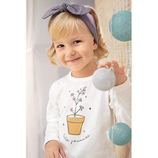 Bawełniana bluzka dziewczęca z nadrukiem kwiatka - ecru ze sklepu 5.10.15 w kategorii Kaftaniki i bluzki - zdjęcie 169686357