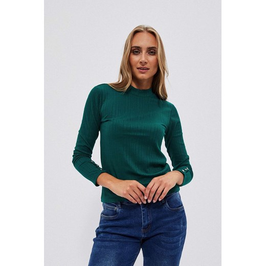 Zielona bluzka damska prążkowana z długim rękawem ze sklepu 5.10.15 w kategorii Bluzki damskie - zdjęcie 169686435