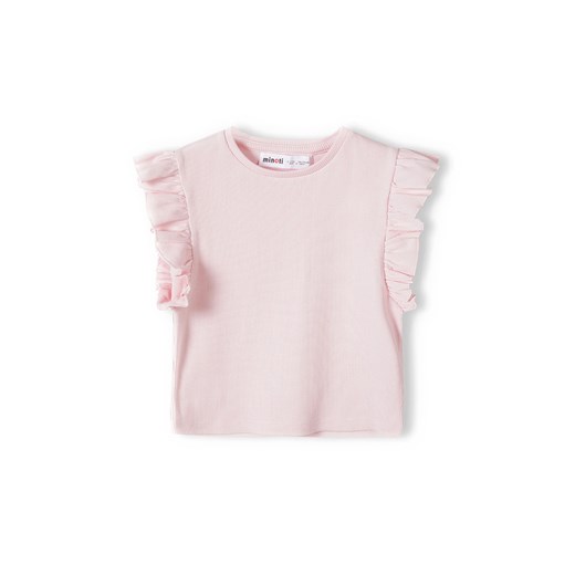Niemowlęca bluzka z krótkim rękawem i falbanką- różowa ze sklepu 5.10.15 w kategorii Koszulki niemowlęce - zdjęcie 169686587