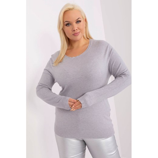 Gładki sweter plus size z długim rękawem szary ze sklepu 5.10.15 w kategorii Swetry damskie - zdjęcie 169687225