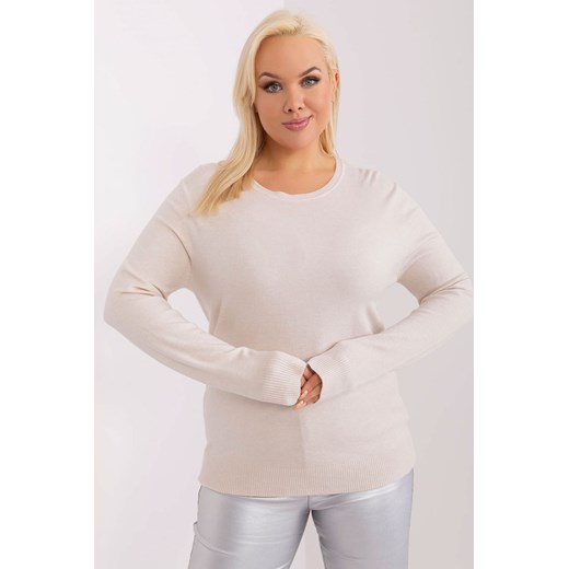 Gładki sweter plus size z długim rękawem jasny beżowy ze sklepu 5.10.15 w kategorii Swetry damskie - zdjęcie 169687228