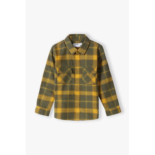 Koszula flanelowa chłopięca bawełniana w żółto-zieloną kratę ze sklepu 5.10.15 w kategorii Koszule chłopięce - zdjęcie 169687246