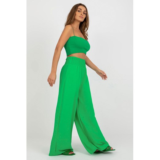 Zielone letnie spodnie z materiału z szeroką nogawką Italy Moda one size 5.10.15